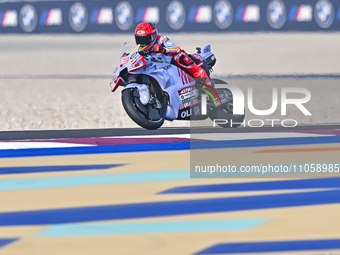 Spanish MotoGP rider Marc Marquez from Gresini Racing MotoGP is in action during the Free Practice 1 session of the Qatar Airways Motorcycle...