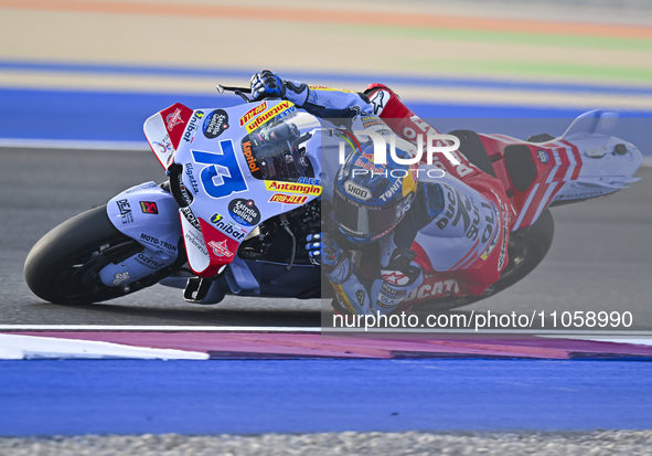 Spanish MotoGP rider Alex Marquez from Gresini Racing MotoGP is in action during the Free Practice 1 session of the Qatar Airways Motorcycle...