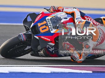 Italian MotoGP rider Luca Marini of the Repsol Honda Team is in action during the Free Practice 1 session of the Qatar Airways Motorcycle Gr...