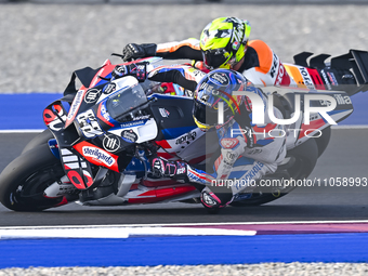 Portuguese MotoGP rider Miguel Oliveira from Trackhouse Racing is in action during the Free Practice 1 session of the Qatar Airways Motorcyc...