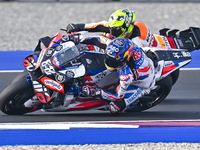 Portuguese MotoGP rider Miguel Oliveira from Trackhouse Racing is in action during the Free Practice 1 session of the Qatar Airways Motorcyc...