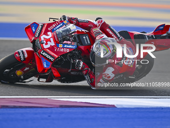 Italian MotoGP rider Enea Bastianini of the Ducati Lenovo Team is in action during the Free Practice 1 session of the Qatar Airways Motorcyc...