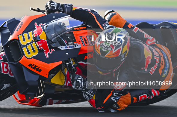 South African MotoGP rider Brad Binder from Red Bull KTM Factory Racing is in action during the Free Practice 1 session of the Qatar Airways...