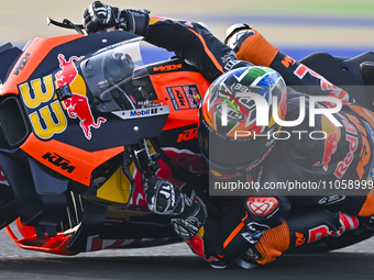 South African MotoGP rider Brad Binder from Red Bull KTM Factory Racing is in action during the Free Practice 1 session of the Qatar Airways...