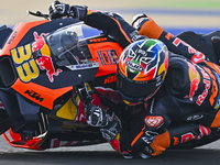 South African MotoGP rider Brad Binder from Red Bull KTM Factory Racing is in action during the Free Practice 1 session of the Qatar Airways...