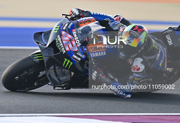 Spanish MotoGP rider Alex Rins from Monster Energy Yamaha MotoGP is in action during the Free Practice 1 session of the Qatar Airways Motorc...