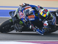 Spanish MotoGP rider Alex Rins from Monster Energy Yamaha MotoGP is in action during the Free Practice 1 session of the Qatar Airways Motorc...