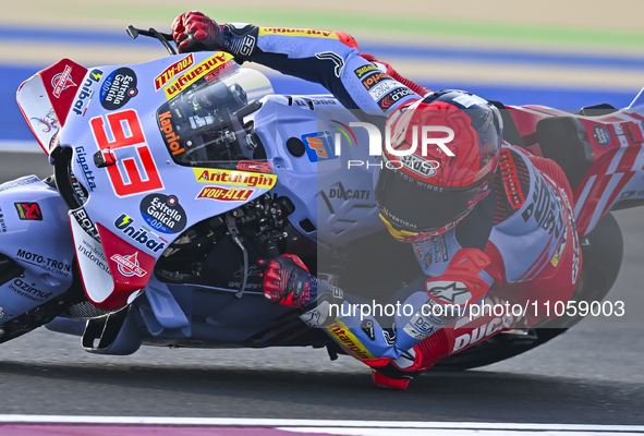 Spanish MotoGP rider Marc Marquez from Gresini Racing MotoGP is in action during the Free Practice 1 session of the Qatar Airways Motorcycle...