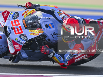 Spanish MotoGP rider Marc Marquez from Gresini Racing MotoGP is in action during the Free Practice 1 session of the Qatar Airways Motorcycle...