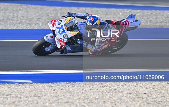 Spanish MotoGP rider Alex Marquez from Gresini Racing MotoGP is in action during the Free Practice 1 session of the Qatar Airways Motorcycle...