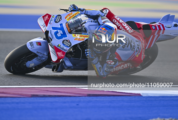 Spanish MotoGP rider Alex Marquez from Gresini Racing MotoGP is in action during the Free Practice 1 session of the Qatar Airways Motorcycle...