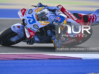 Spanish MotoGP rider Alex Marquez from Gresini Racing MotoGP is in action during the Free Practice 1 session of the Qatar Airways Motorcycle...