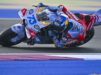 Spanish MotoGP rider Alex Marquez from Gresini Racing MotoGP is in action during the Free Practice 1 session of the Qatar Airways Motorcycle...