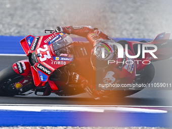 Italian MotoGP rider Enea Bastianini of the Ducati Lenovo Team is in action during the Free Practice 1 session of the Qatar Airways Motorcyc...