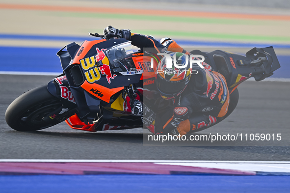 South African MotoGP rider Brad Binder from Red Bull KTM Factory Racing is in action during the Free Practice 1 session of the Qatar Airways...