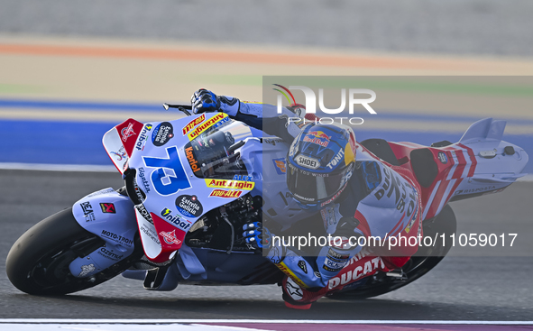 Spanish MotoGP rider Alex Marquez from Gresini Racing MotoGP is in action during the Free Practice 1 session of the Qatar Airways Motorcycle...