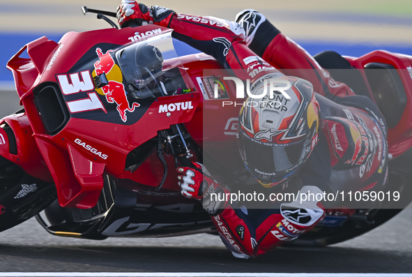 Spanish MotoGP rider Pedro Acosta from Red Bull GASGAS Tech3 is in action during the Free Practice 1 session of the Qatar Airways Motorcycle...