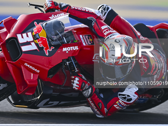 Spanish MotoGP rider Pedro Acosta from Red Bull GASGAS Tech3 is in action during the Free Practice 1 session of the Qatar Airways Motorcycle...