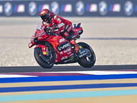 Italian MotoGP rider Francesco Bagnaia of the Ducati Lenovo Team is in action during the Free Practice 1 session of the Qatar Airways Motorc...