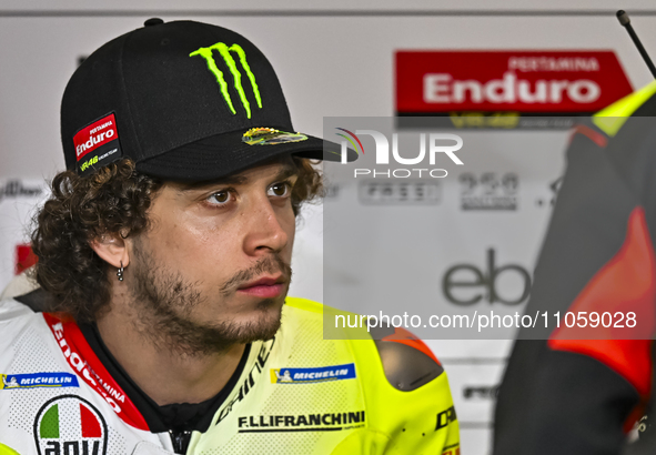 Italian MotoGP rider Marco Bezzecchi of the Pertamina Enduro VR46 Racing Team is participating in the Free Practice 1 session of the Qatar A...