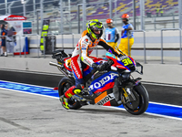 Spanish MotoGP rider Joan Mir of the Repsol Honda Team is in action during the Free Practice 1 session of the Qatar Airways Motorcycle Grand...