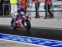 Portuguese MotoGP rider Miguel Oliveira from Trackhouse Racing is in action during the Free Practice 1 session of the Qatar Airways Motorcyc...