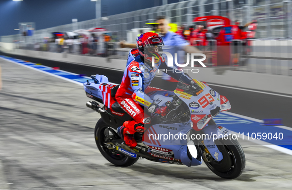 Spanish MotoGP rider Marc Marquez from Gresini Racing MotoGP is participating in the Free Practice 1 session of the Qatar Airways Motorcycle...