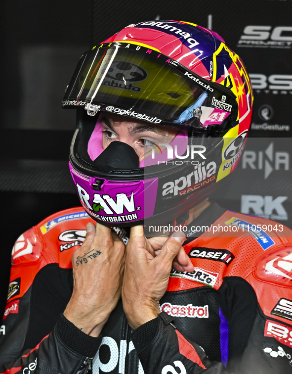 Spanish MotoGP rider Aleix Espargaro of Aprilia Racing is participating in the Free Practice 1 session of the Qatar Airways Motorcycle Grand...