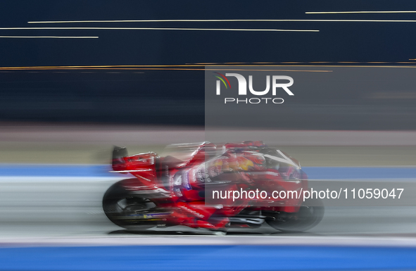 South African MotoGP rider Brad Binder from Red Bull KTM Factory Racing is in action during the Free Practice 1 session of the Qatar Airways...