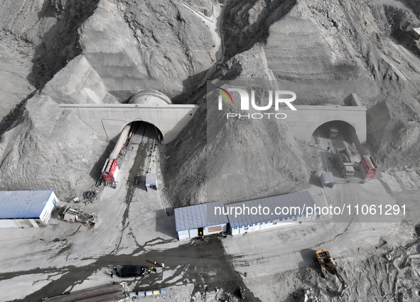 A view of the exit of the Tiemengguan Tunnel in Bazhou, Xinjiang province, China, on March 9, 2024. 