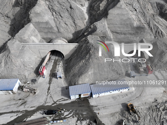 A view of the exit of the Tiemengguan Tunnel in Bazhou, Xinjiang province, China, on March 9, 2024. (