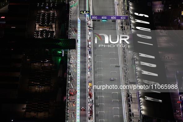 A view of the circuit during second practice ahead of the Formula 1 Saudi Arabian Grand Prix at Jeddah Corniche Circuit in Jeddah, Saudi Ara...