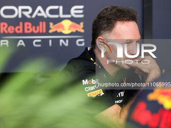 Christian Horner before the Formula 1 Saudi Arabian Grand Prix at Jeddah Corniche Circuit in Jeddah, Saudi Arabia on March 9, 2024. (