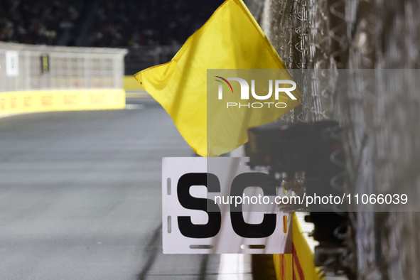 Yellow flag and Safety Car sign are seen during the Formula 1 Saudi Arabian Grand Prix at Jeddah Corniche Circuit in Jeddah, Saudi Arabia on...