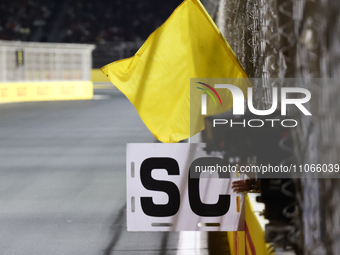 Yellow flag and Safety Car sign are seen during the Formula 1 Saudi Arabian Grand Prix at Jeddah Corniche Circuit in Jeddah, Saudi Arabia on...