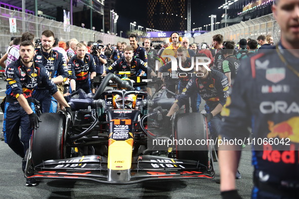 Sergio Perez of Red Bull Racing before the Formula 1 Saudi Arabian Grand Prix at Jeddah Corniche Circuit in Jeddah, Saudi Arabia on March 9,...