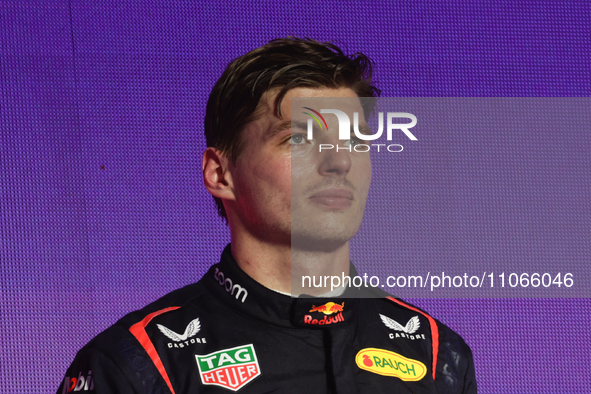 Max Verstappen of Red Bull Racing at the podium after the Formula 1 Saudi Arabian Grand Prix at Jeddah Corniche Circuit in Jeddah, Saudi Ara...