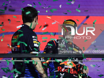 Max Verstappen of Red Bull Racing at the podium after the Formula 1 Saudi Arabian Grand Prix at Jeddah Corniche Circuit in Jeddah, Saudi Ara...