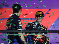 Max Verstappen of Red Bull Racing at the podium after the Formula 1 Saudi Arabian Grand Prix at Jeddah Corniche Circuit in Jeddah, Saudi Ara...