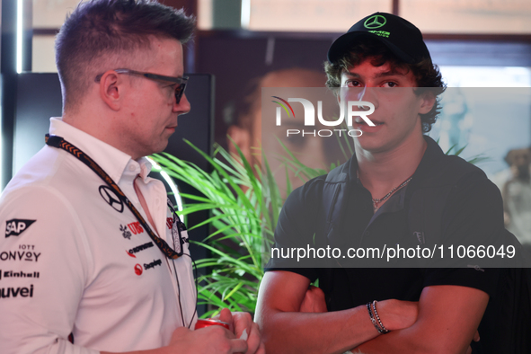 Peter Bonnington and Andrea Kimi Antonelli after the Formula 1 Saudi Arabian Grand Prix at Jeddah Corniche Circuit in Jeddah, Saudi Arabia o...