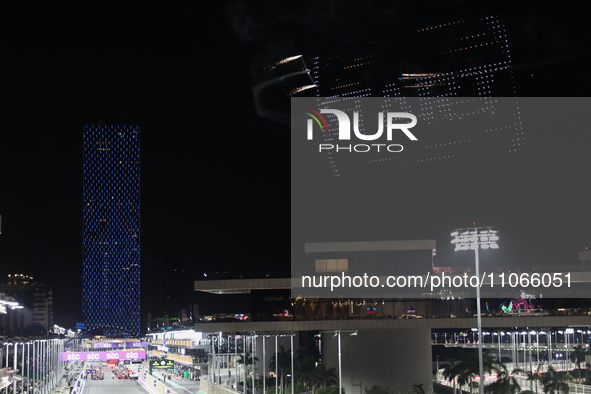 Drone show before the Formula 1 Saudi Arabian Grand Prix at Jeddah Corniche Circuit in Jeddah, Saudi Arabia on March 9, 2024. 