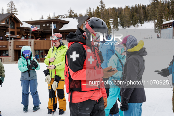 Andy Anderson, an Avalanche Forecaster with the Sierra Avalanche Center, is leading an avalanche transceiver workshop at Sugar Bowl Resort i...