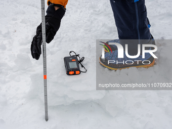 Andy Anderson, an Avalanche Forecaster with the Sierra Avalanche Center, is leading an avalanche transceiver workshop at Sugar Bowl Resort i...