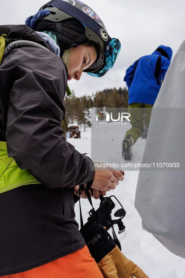 Andy Anderson, an Avalanche Forecaster with the Sierra Avalanche Center, is leading an avalanche transceiver workshop at Sugar Bowl Resort i...