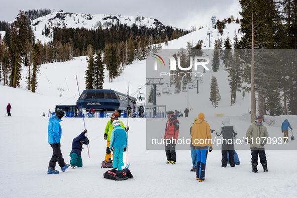 Andy Anderson, an Avalanche Forecaster with the Sierra Avalanche Center, is leading an avalanche transceiver workshop at Sugar Bowl Resort i...