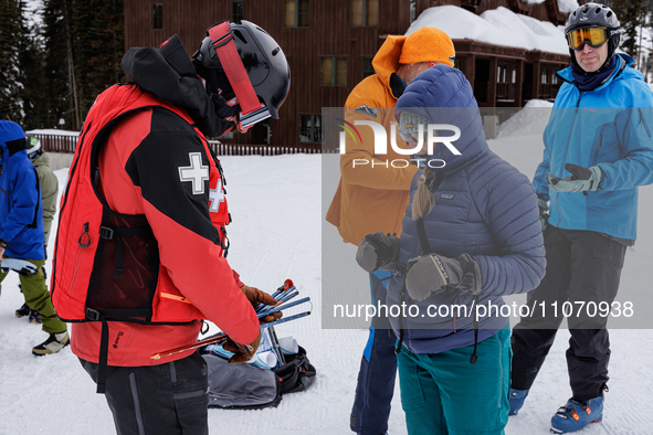 Andy Anderson, an Avalanche Forecaster with the Sierra Avalanche Center, is leading an avalanche transceiver workshop at Sugar Bowl Resort i...