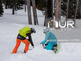 Andy Anderson, an Avalanche Forecaster with the Sierra Avalanche Center, is leading an avalanche transceiver workshop at Sugar Bowl Resort i...