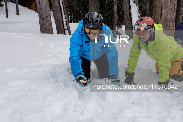 Andy Anderson, an Avalanche Forecaster with the Sierra Avalanche Center, is leading an avalanche transceiver workshop at Sugar Bowl Resort i...