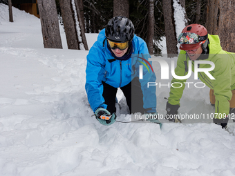 Andy Anderson, an Avalanche Forecaster with the Sierra Avalanche Center, is leading an avalanche transceiver workshop at Sugar Bowl Resort i...