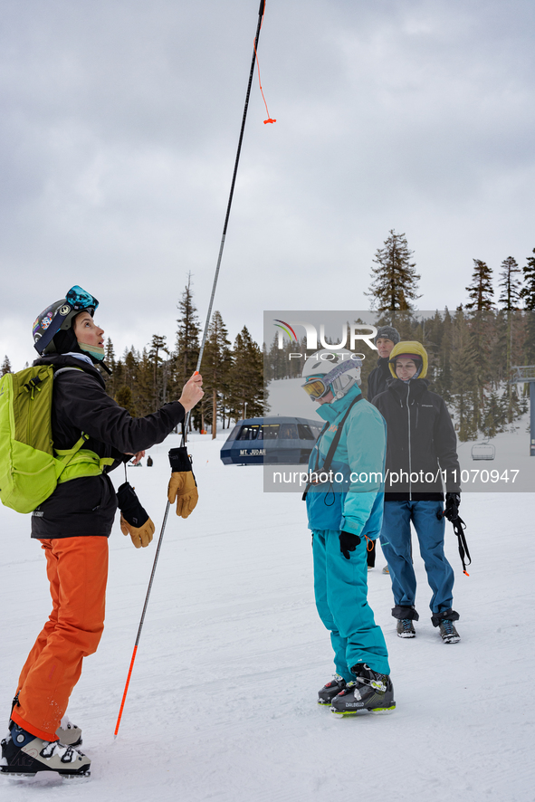 Andy Anderson, an Avalanche Forecaster with the Sierra Avalanche Center, is leading an avalanche transceiver workshop at Sugar Bowl Resort i...